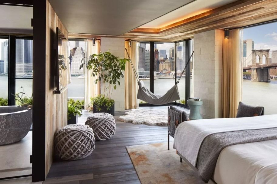 Chambre du 1 hotel new york brooklyn vue skyline 1 Chambre du 1 hotel new york brooklyn vue skyline 1